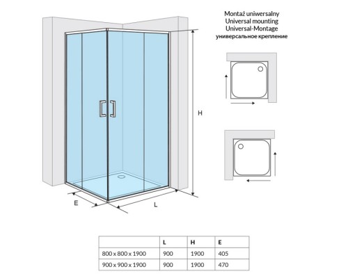 Душевое ограждение Excellent Серия 201 90х90 квадрат хром