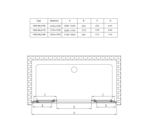 Душевая дверь Vincea Alpha 170 VDS-3AL2170MT профиль Хром стекло текстурное