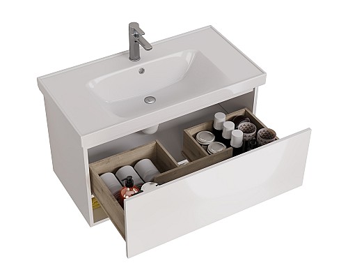 Тумба под раковину Dreja Perfecto 90 99.0808 подвесная Белый глянец