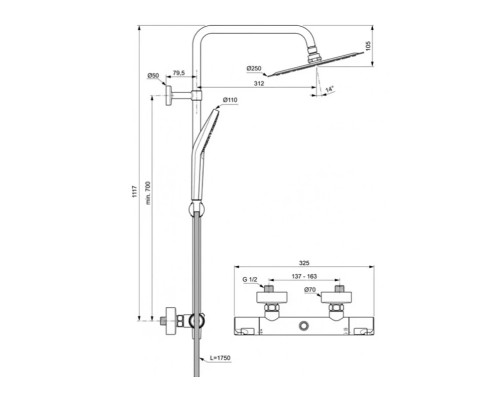 Душевая система Ideal Standard Ceratherm T50 A7565AA с термостатом Хром