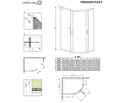 Душевой уголок Radaway Premium Plus E 1900 100x80 Хром
