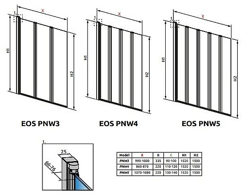 Шторка на ванну Radaway Eos PNW4 87 205401-101 профиль Хром стекло прозрачное