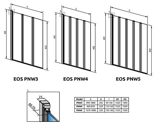 Шторка на ванну Radaway Eos PNW4 87 205401-101 профиль Хром стекло прозрачное