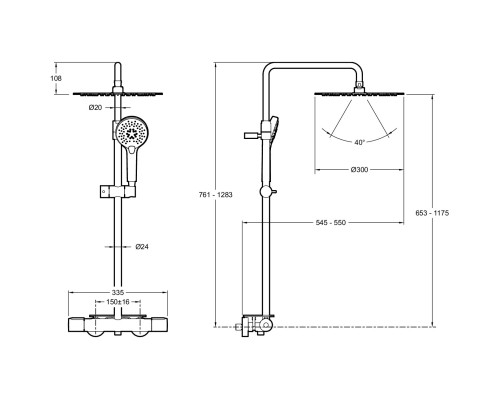 Душевая система Jacob Delafon Metro E26589-CP с термостатом Хром