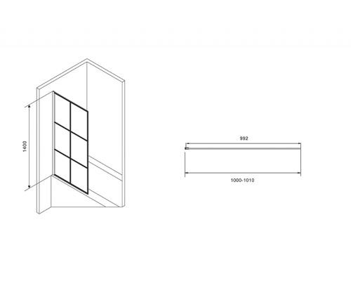 Шторка на ванну Abber Immer Offen 100x140 AG72100B профиль Черный стекло прозрачное