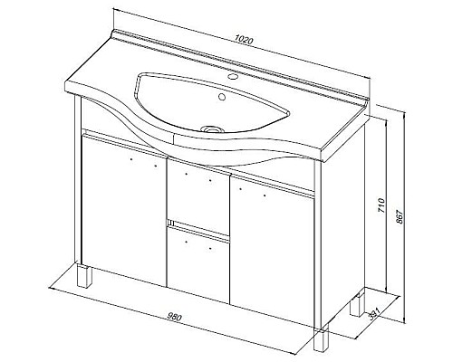 Тумба под раковину Aquanet Донна 100 274164 Белый дуб Белая