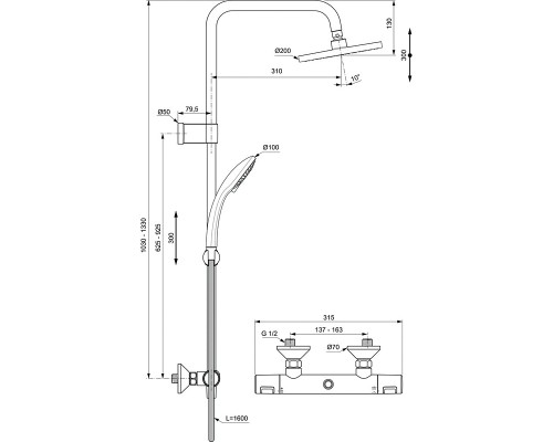 Душевая система Ideal Standard Ceratherm T25 A7701AA с термостатом Хром