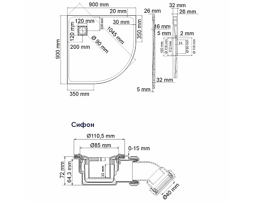 Душевой поддон из стеклопластика WasserKRAFT Elbe 90х90 74T01 Черный матовый