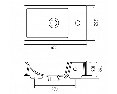 Прямоугольная раковина Santek Эрис 46 отверстие под смеситель справа 1WH301972