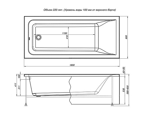 Акриловая ванна Aquanet Bright 180х80 233143
