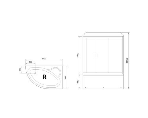 Душевой бокс Royal Bath ALP 170х100 с гидромассажем стекло матовое