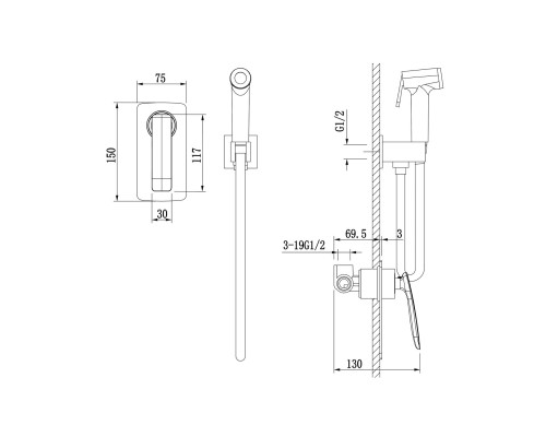 Смеситель встроенный с гигиеническим душем Timo Helmi 4089/00-16SM хром-белый