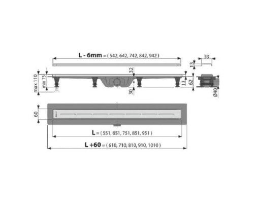 Душевой трап Alcaplast APZ18-550M для перфорированной решетки