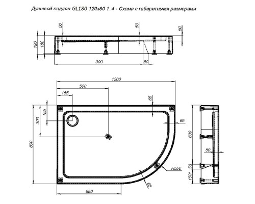 Акриловый поддон для душа Aquanet GL180 120x80 Белый