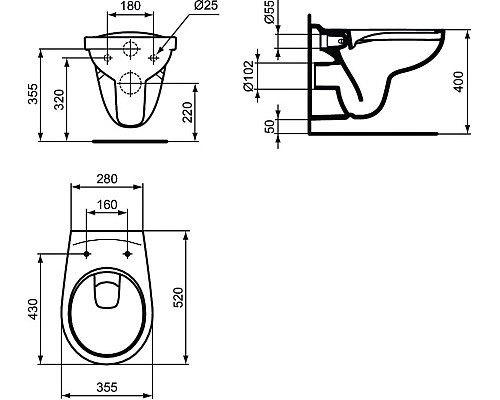 Комплект унитаза с инсталляцией Ideal Standard Eurovit Prosys K881201PT15 с сиденьем Микролифт без клавиши смыва