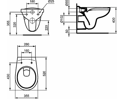 Комплект унитаза с инсталляцией Ideal Standard Eurovit Prosys K881201PT15 с сиденьем Микролифт без клавиши смыва
