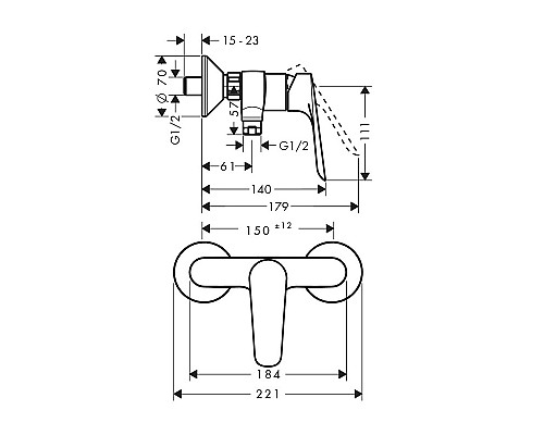 Смеситель для душа Hansgrohe однорычажный хром 71610000
