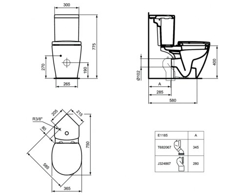 Унитаз компакт Ideal Standard Connect Space E119901 без бачка и сиденья