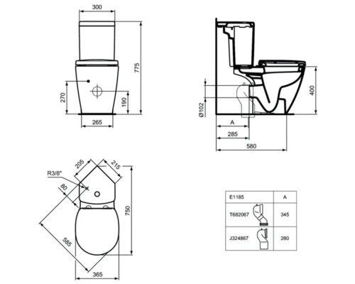Унитаз компакт Ideal Standard Connect Space E119901 без бачка и сиденья