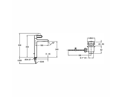 Смеситель для раковины Jacob Delafon Odeon Rive Gauche E21030-00-CP Хром Белый
