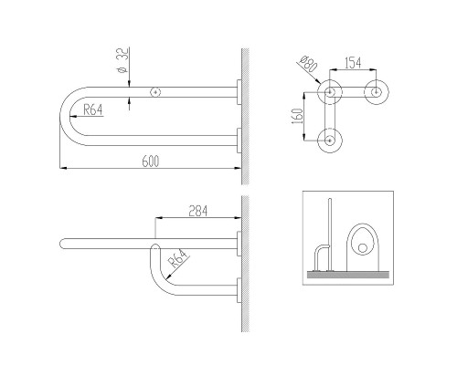 Поручень Nofer 15048.S Матовая нержавеющая сталь