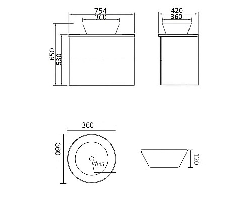 Тумба с раковиной Orange Otto 75 Ot-75TuWOOD+B08-360W подвесная Белая Ясень