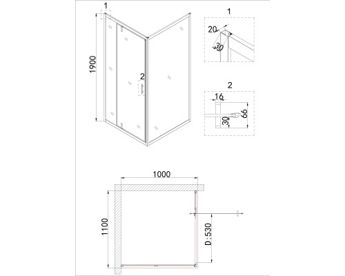 Душевой уголок Niagara Nova 110х100 NG-83-11AB-A100B профиль Черный стекло прозрачное