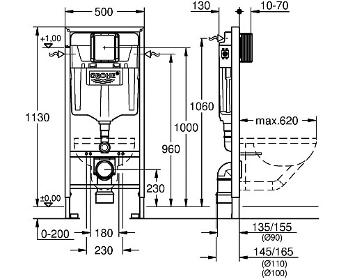 Инсталляция Grohe Solido 38832000 для унитаза с клавишей смыва Хром