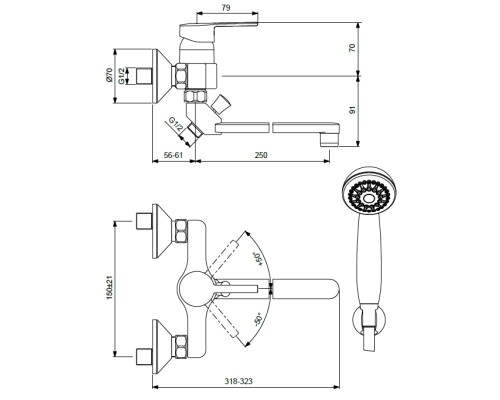Смеситель для ванны Vidima Logik BA280AA Хром