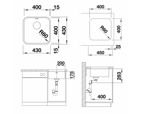 Кухонная мойка Blanco Supra 400-U 518201 Нержавеющая сталь полированная