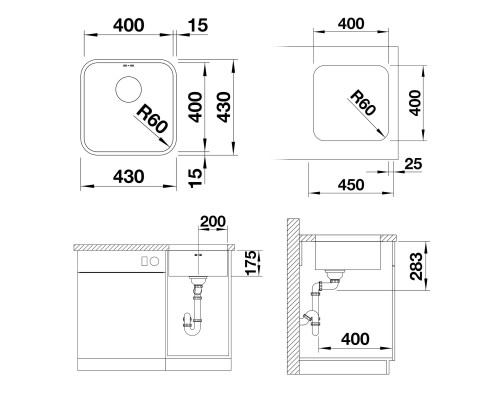 Кухонная мойка Blanco Supra 400-U 518201 Нержавеющая сталь полированная