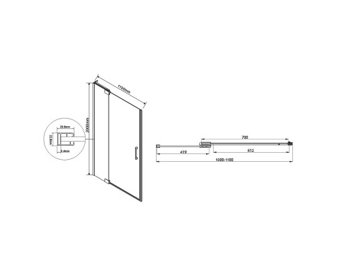 Душевая дверь Vincea Extra 110 VDP-1E1011CL профиль Хром стекло прозрачное