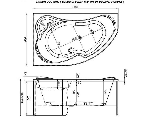 Акриловая ванна Aquanet Capri 160x100 L 203911