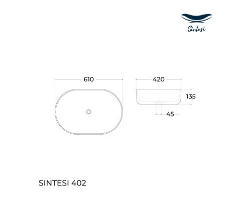Раковина SinteSi LVB-APP-402 накладная белая 610х420х135, без отверстия под смеситель