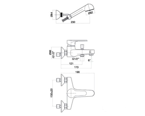 Смеситель для ванны Webert Sax Evolution SE850101015, хром