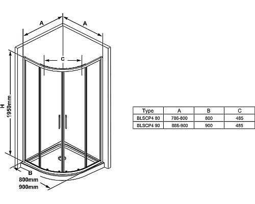 Душевой уголок Ravak Blix BLSCP4-90 90x90 X3BM70300Z1 профиль Черный стекло Transparent