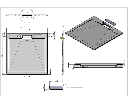 Душевой поддон из искусственного камня Vincea 90х90 VST-4SRL9090G Серый