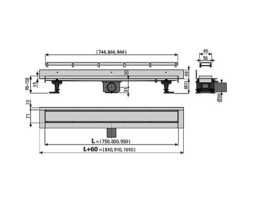 Душевой лоток Alcaplast Fit and Go Wall APZ23-DOUBLE9-750 с решеткой Хром