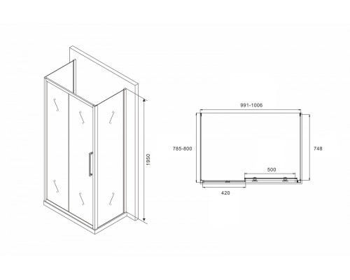 Душевой уголок Abber Schwarzer Diamant 100x80 Хром