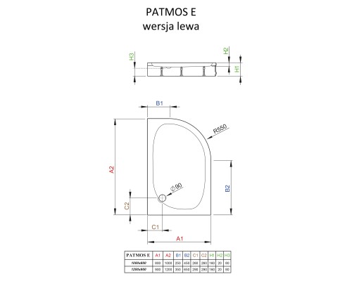 Акриловый поддон для душа Radaway Patmos E 120x90 R 4P91217-03R Белый