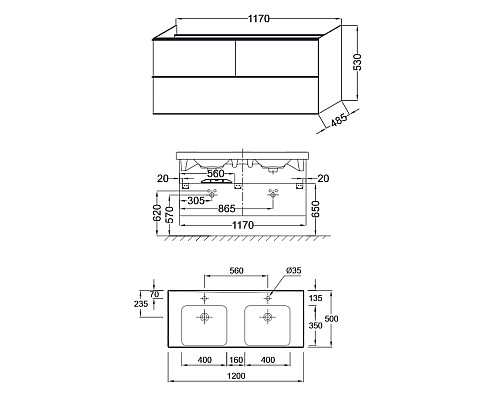 Тумба под раковину Jacob Delafon Odeon Up 120 EB892-N18 подвесная Белая