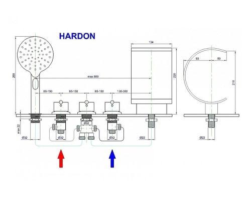 Смеситель на борт ванны Royal Bath Hardon Хром