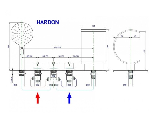 Смеситель на борт ванны Royal Bath Hardon Хром
