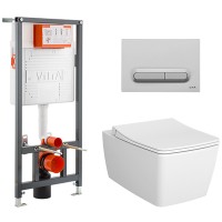 Комплект унитаза с инсталляцией Vitra Metropole с сиденьем Микролифт и клавишей смыва матовый