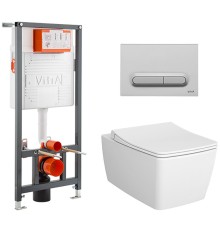 Комплект унитаза с инсталляцией Vitra Metropole с сиденьем Микролифт и клавишей смыва матовый