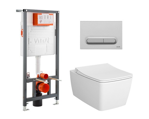 Комплект унитаза с инсталляцией Vitra Metropole с сиденьем Микролифт и клавишей смыва матовый