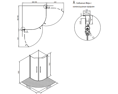 Душевой уголок Migliore Diadema 90x90 22681 профиль Золото стекло матовое