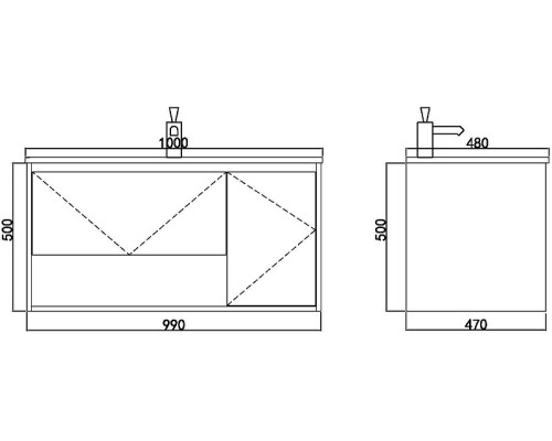 Тумба с раковиной Orans BC-0903 100 9031000 подвесная Dark grey White marble