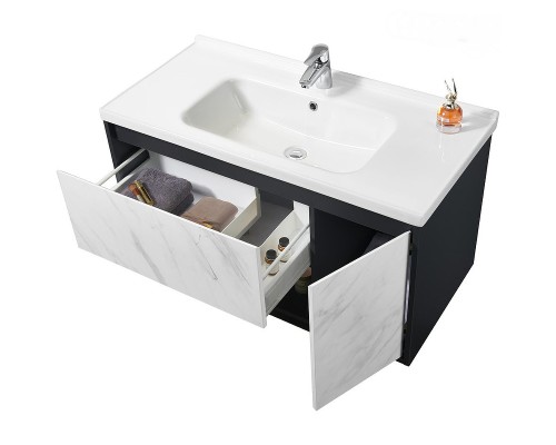 Тумба с раковиной Orans BC-0903 100 9031000 подвесная Dark grey White marble