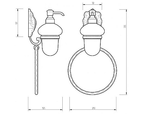 Дозатор для жидкого мыла с кольцом для полотенец Migliore Cleopatra 16627 Бронза